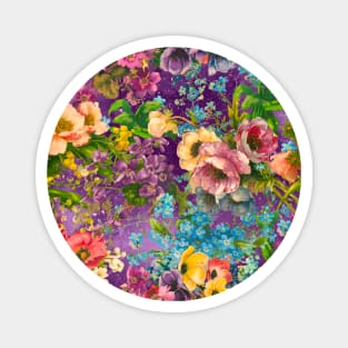 Vintage floral garden, shabby chic, vintage botanical, flowers illustration, purple vintage floral pattern Magnet